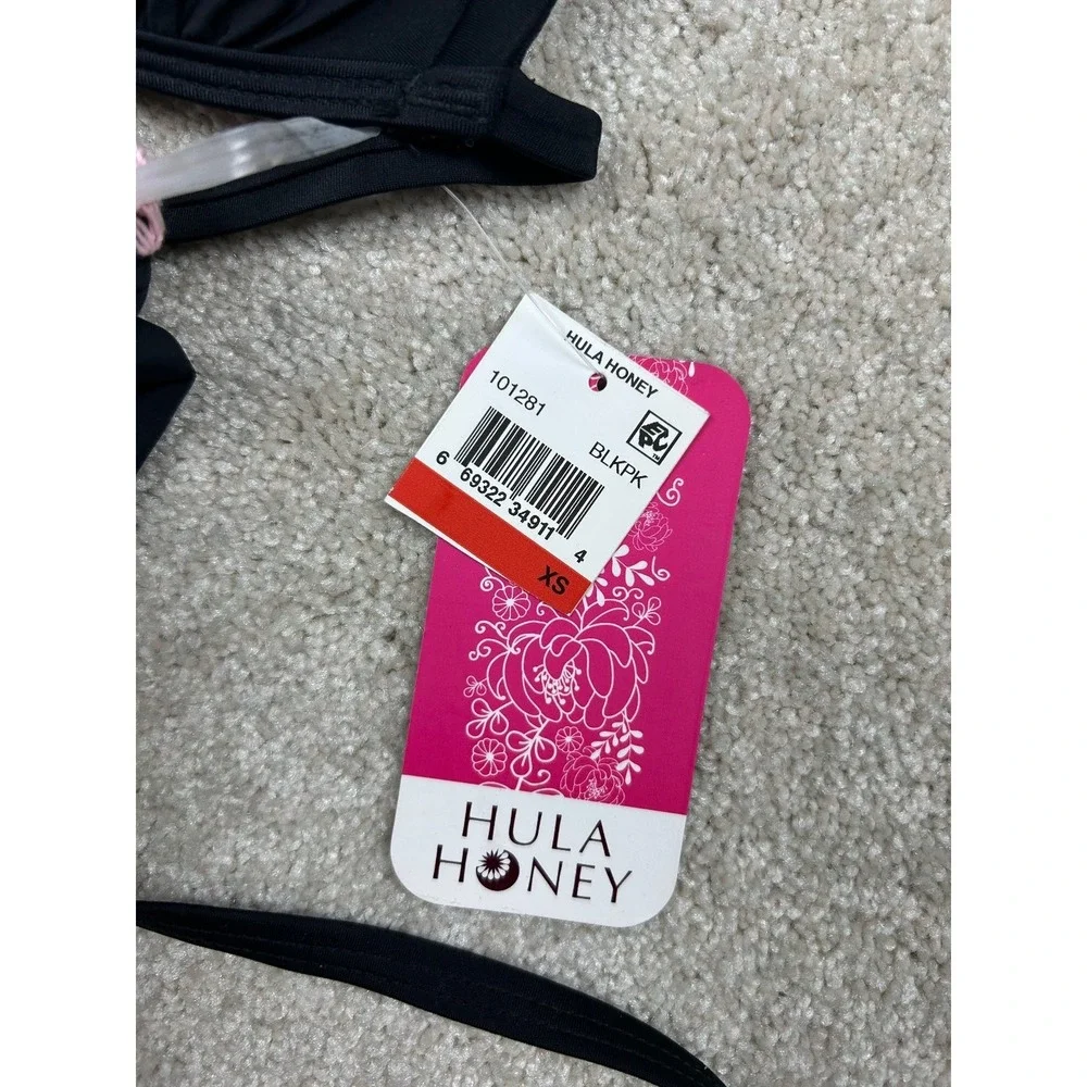 HULA HONEY Swimwear Tankini Women's Black Pink‎ XS Padded Halter Nylon